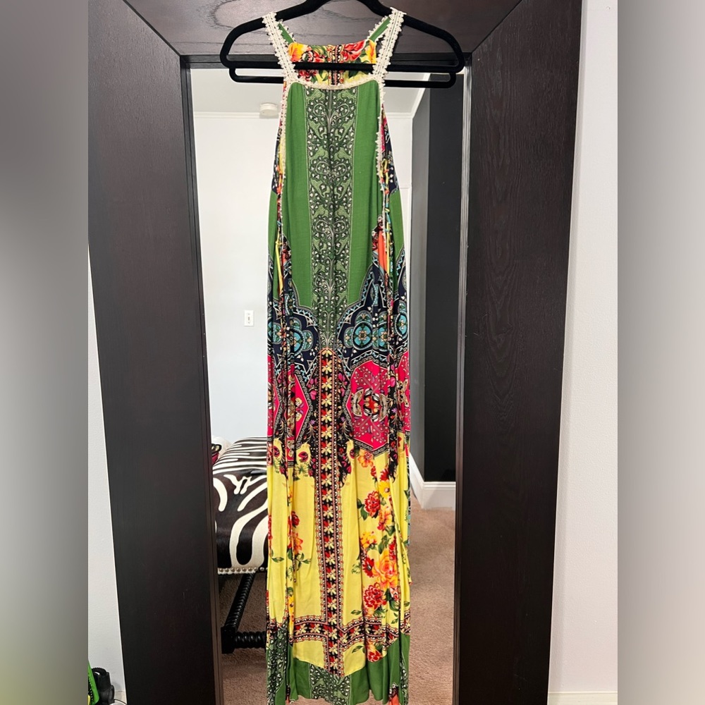 FARM Rio Multicolor Floral & Geometric Maxi Dress (Green, Yellow, Pink, Blue)